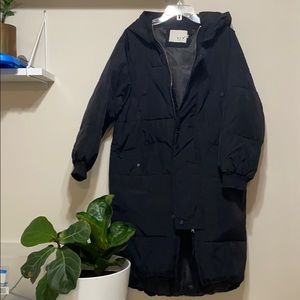 Long black puffer coat